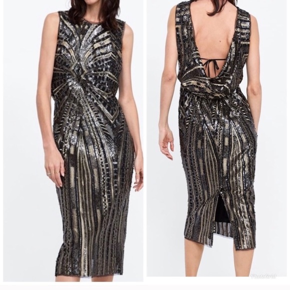 Zara Dresses & Skirts - Zara Sequin Dress with open back